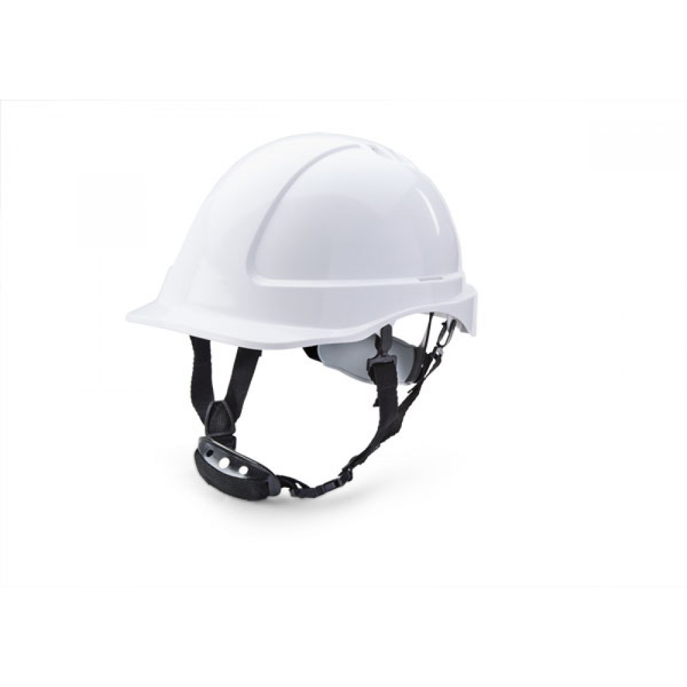 SAFETY HELMET WHITE REDUCED PEAK C/W CHIN STRAP
