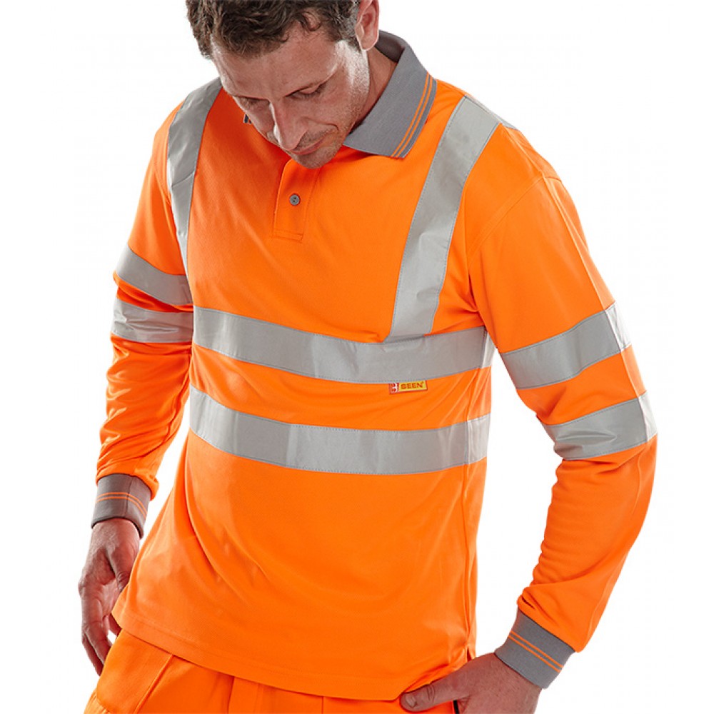 HI-VIZ POLO SHIRT LONG SLEEVE ORANGE LARGE