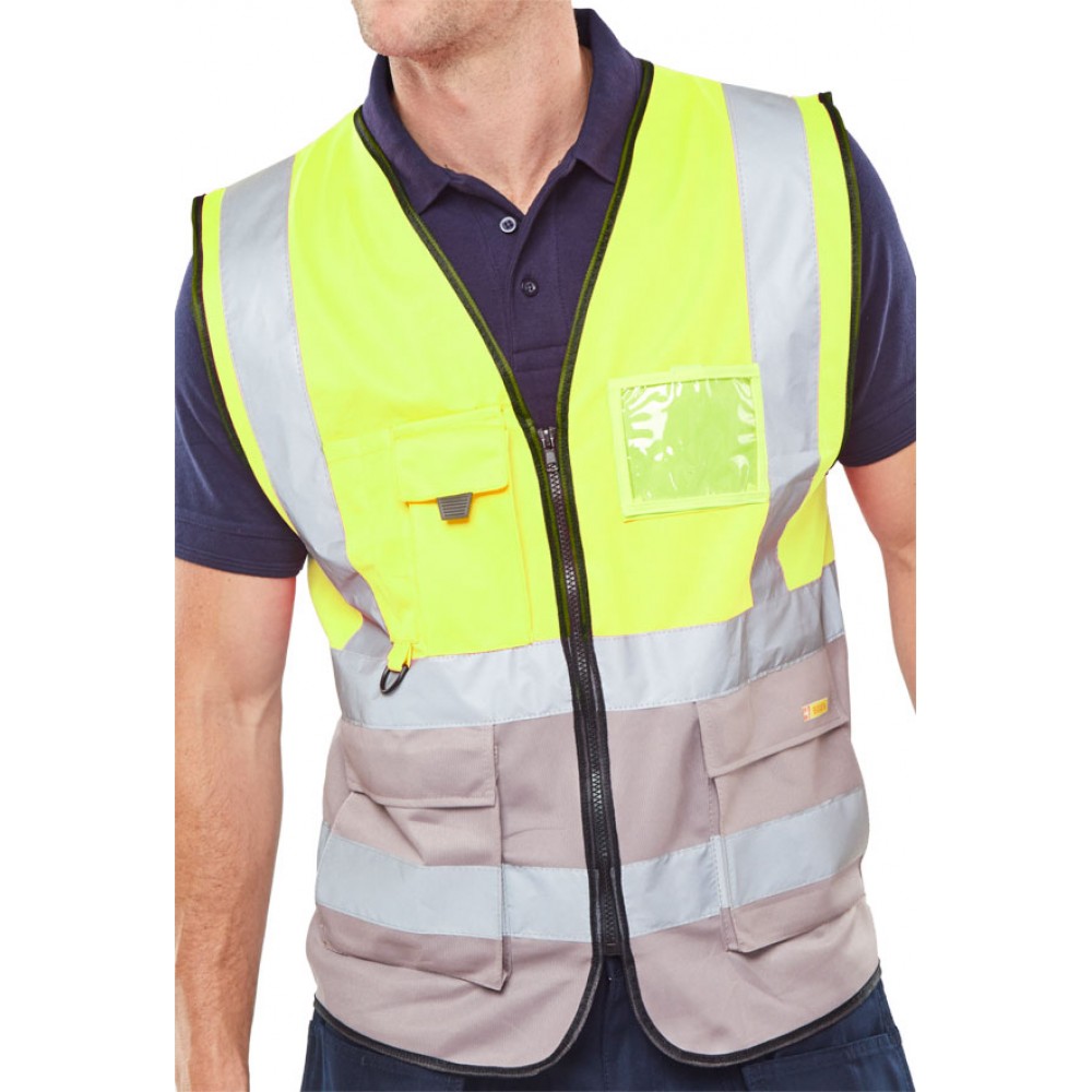 TWO TONE EXECUTIVE VEST YELLOW/GREY LARGE