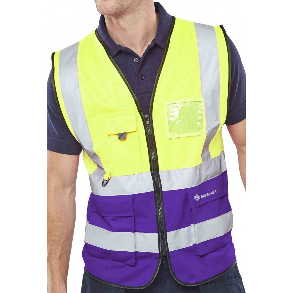 TWO TONE EXECUTIVE VEST YELLOW/PURPLE LARGE