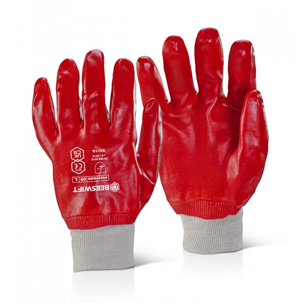 RED PVC KNITWRIST GLOVE L