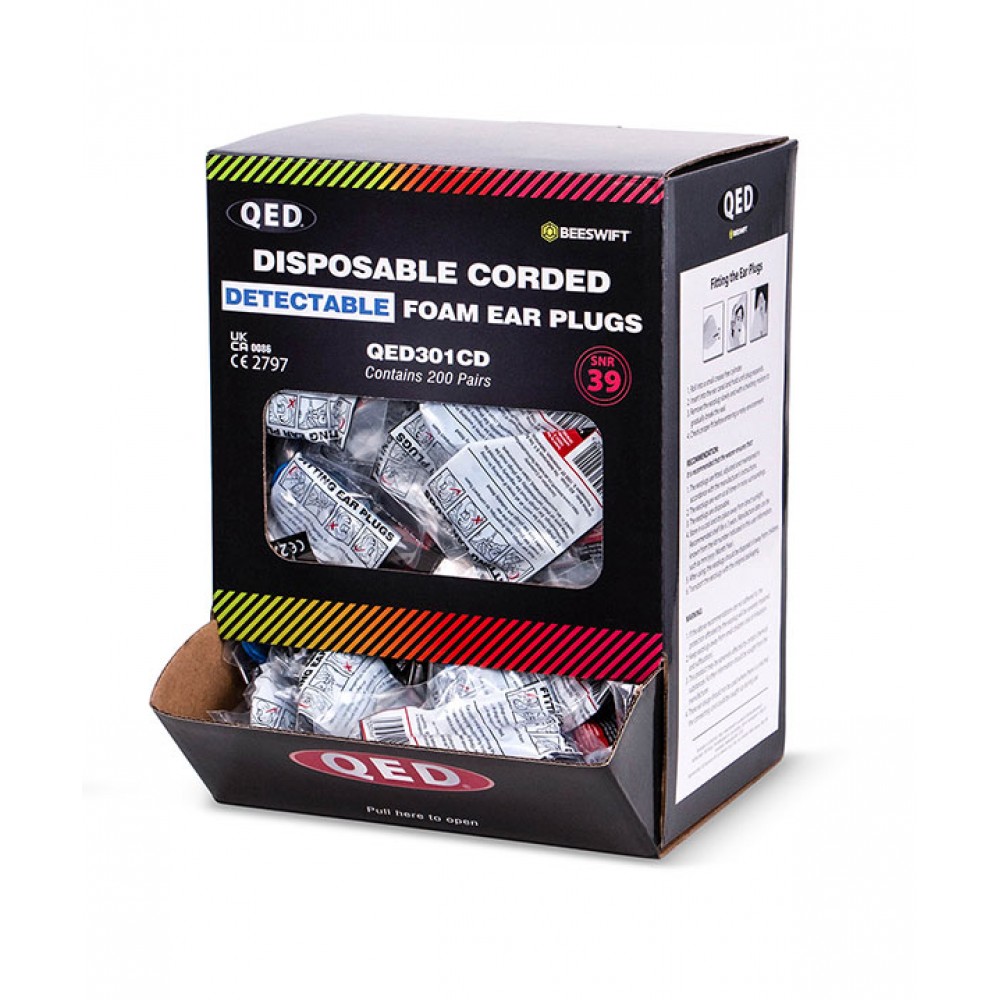QED CORDED EAR PLUG BOX 200 PAIRS SNR 39DB