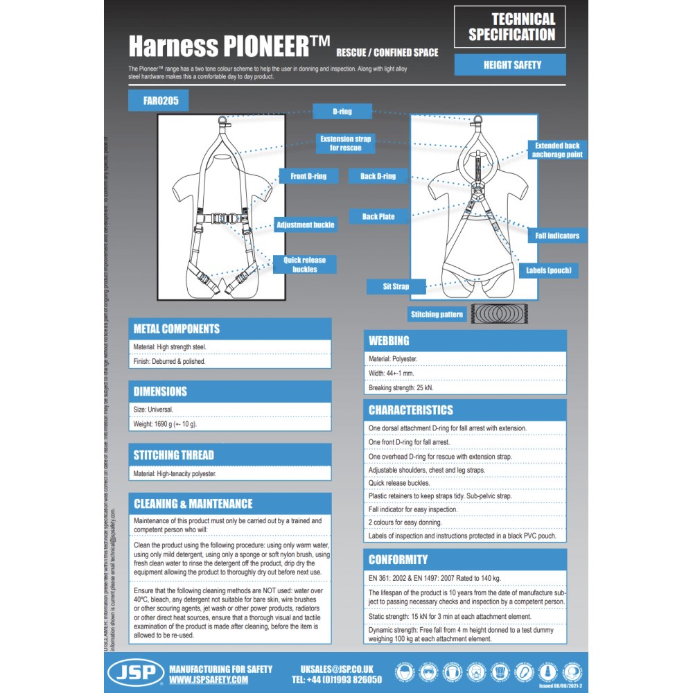 PIONEER 2 POINT RESCUE HARNESS FAR0205 JSP