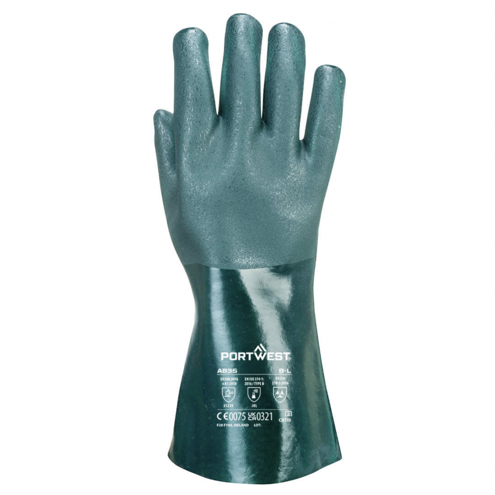 A835 DOUBLE DIPPED  PVC GAUNTLET 35CM (MED LENGHT) GREEN XL