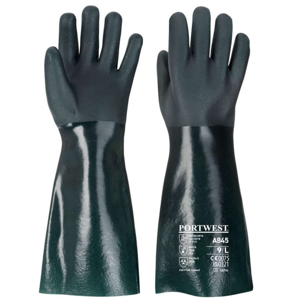 A845 DOUBLE DIPPED  PVC GAUNTLET 45CM (LONG) GREEN XL PW