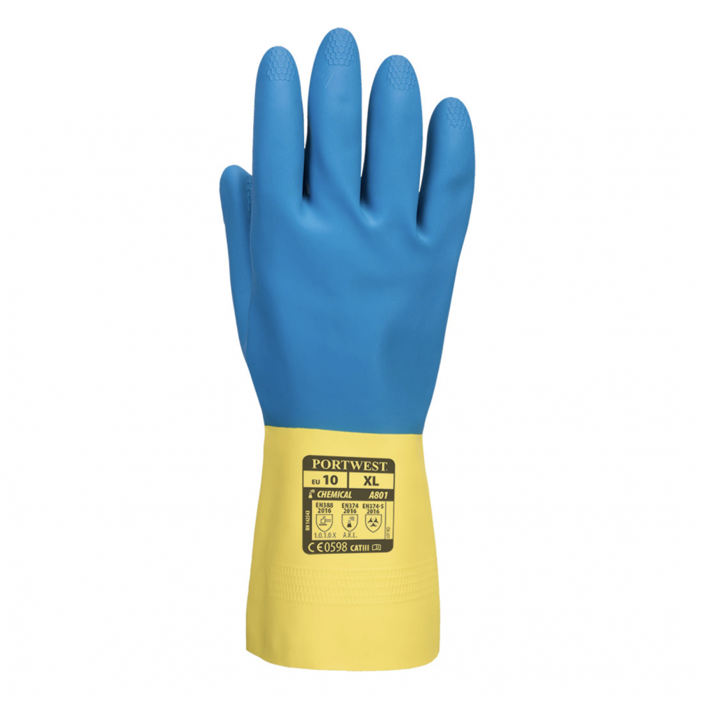 DOUBLE DIP LATEX GAUNTLET A801 YELLOW/BLUE XL
