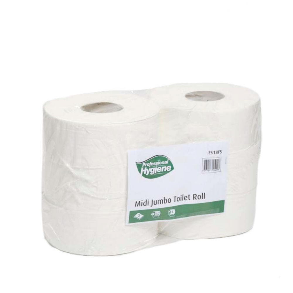 MIDI JUMBO TOILET ROLL PACK6 250 MTR PROF HYGIENE CORE 76MM