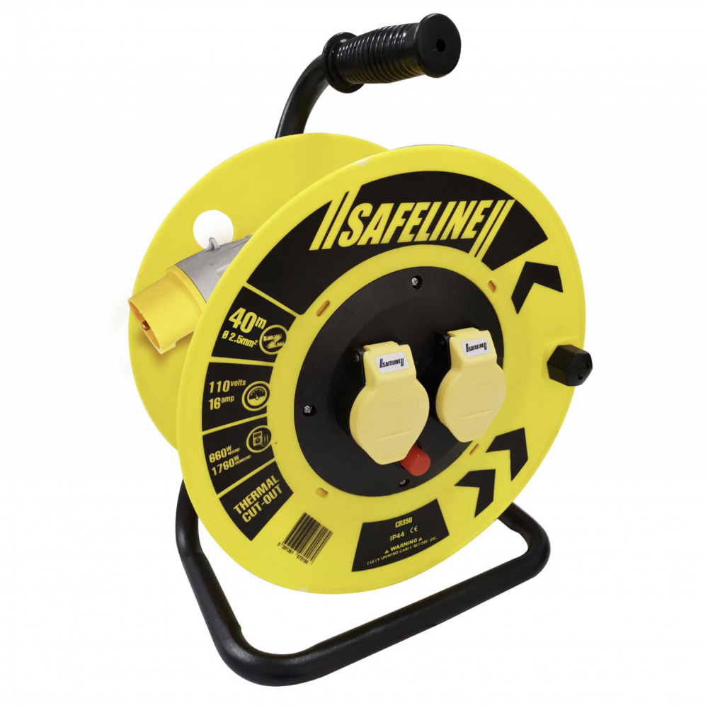 SAFELINE CABLE REEL 40MTR 110 VOLT 16AMP C/W 2.5 SQ TRIP SWITCH
