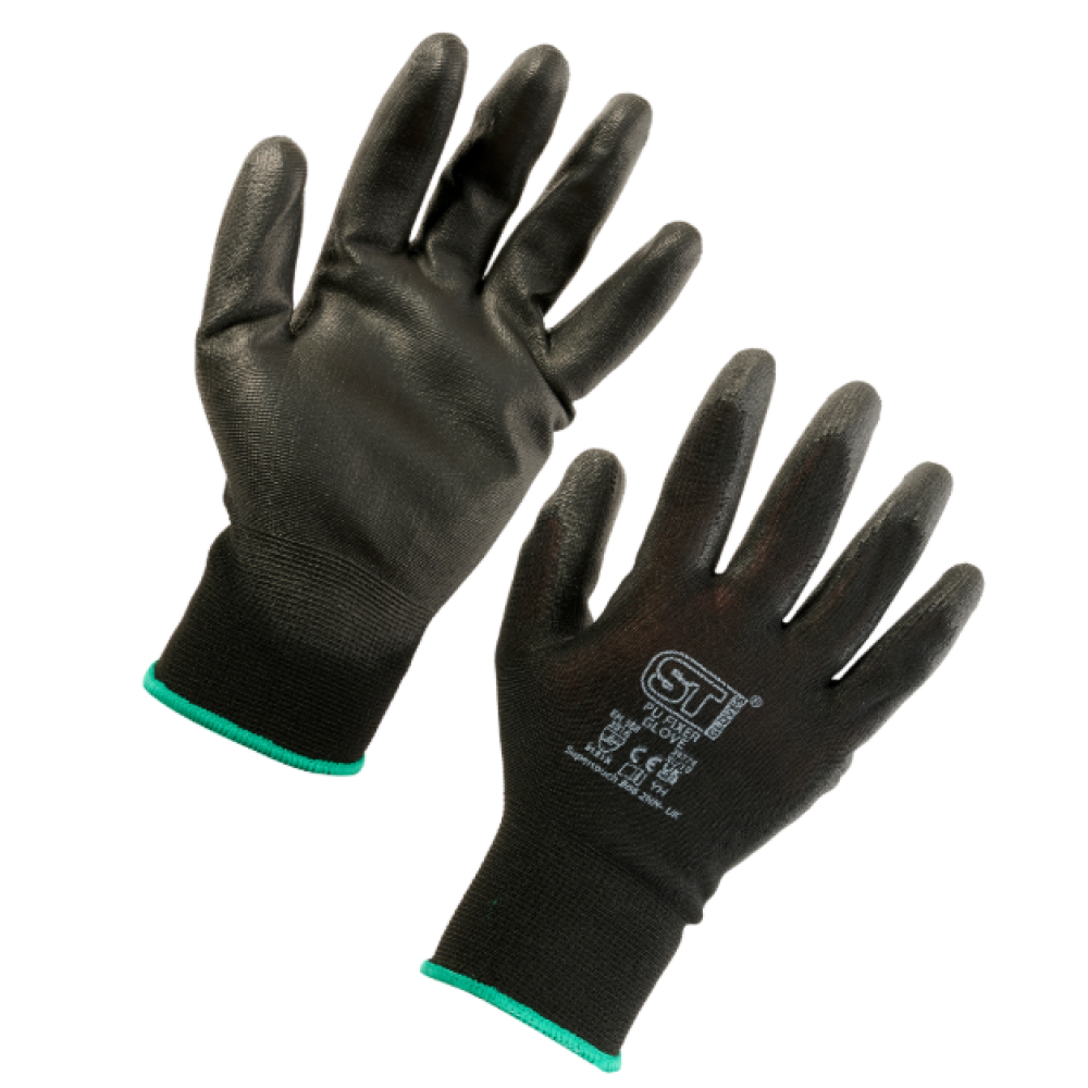 SUPERTOUCH FIXER NYLON/PU PALM COATED BLACK GLOVE M