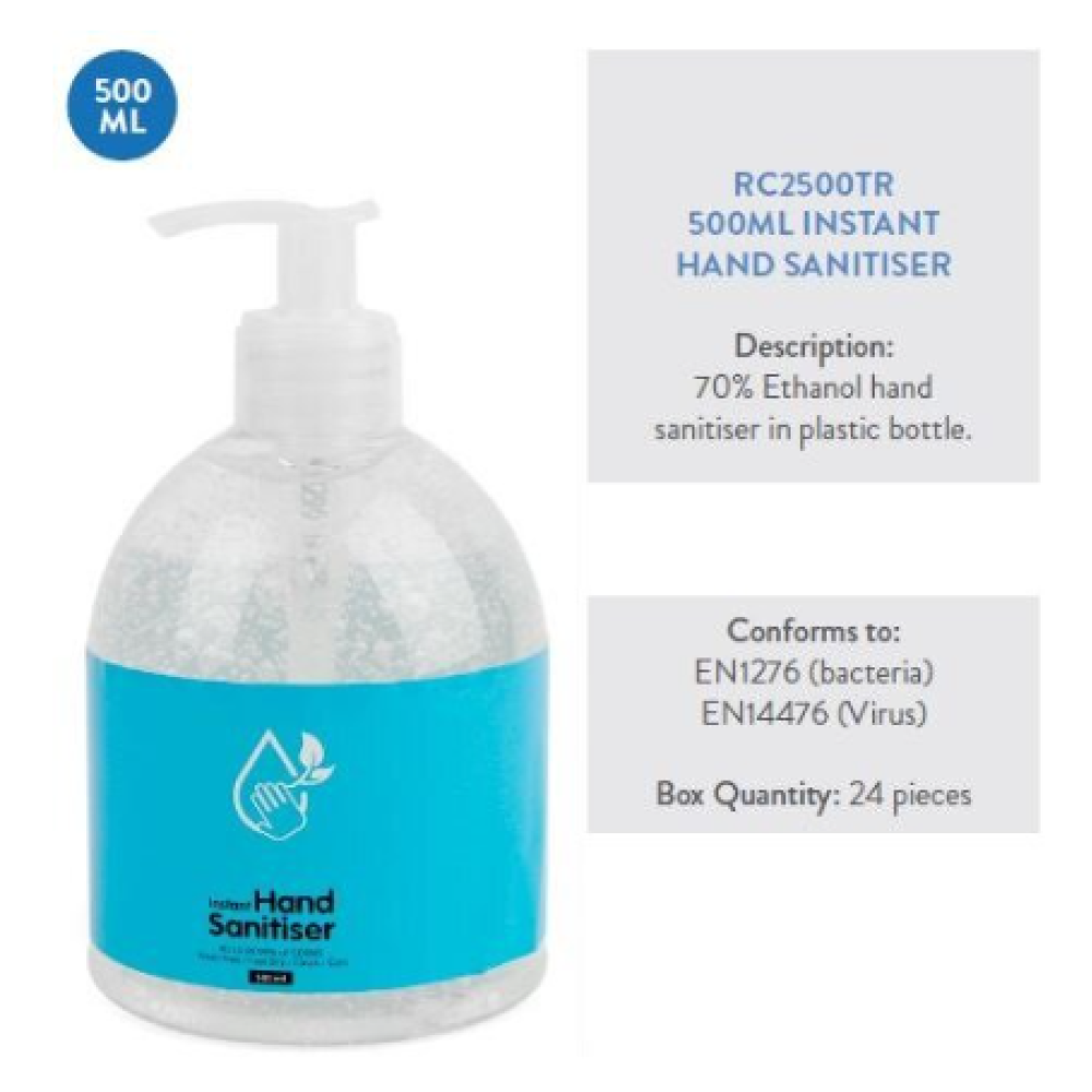 70% ALCOHOL HAND SANITISER 500ML GEL WITH PUMP 5007-12